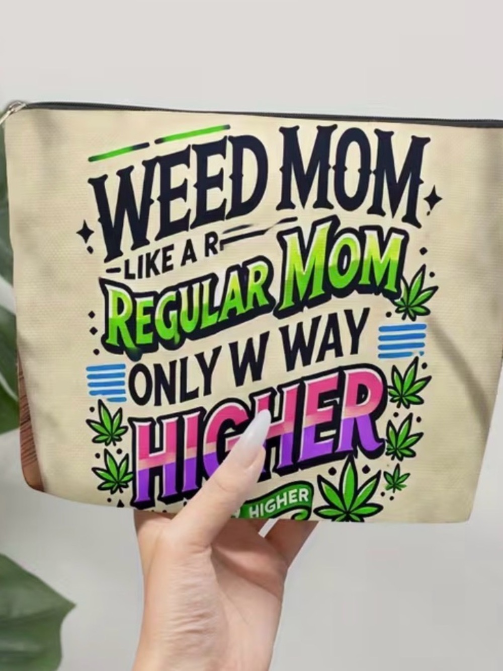 Weed Mom Canvas Zipper Pouch - Beige